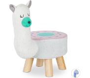 Relaxdays kinderkrukje - krukje kind - dier - met bekleding - poef - op poten - hocker - lama