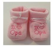 Petit villain Kraamcadeau - Petit Villain Newborn Slofjes - Love Opa - Roze - 0-3 maanden