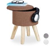 Relaxdays Krukje met opbergruimte - rond - poef - voetenbankje - hout - MDF - met deksel - bruin