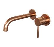 Brauer Copper Edition Wastafelmengkraan inbouw - gebogen uitloop links - lange smalle gladde hendel - model A 1 - PVD - geborsteld koper 5-GK-004