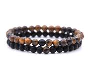Memphis Heren Kralen Armband Tijgeroog en Matte Agaat Zwart Bruin