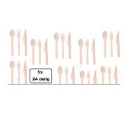 Thema party 5x 24 delige bestekset hout - lepel vork mes eten diner thema bestek 120stuks