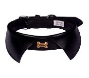 Dielay Luxe Halsband voor Honden - Metalen Bot - Echt Leer / Leder - Maat S - 49x2,5 cm - Zwart