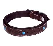 Dielay Luxe Halsband voor Honden - Steentjes en Bloemen - Echt Leer / Leder - Maat XXS - 39x2 cm - Bruin