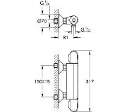 GROHE Grohtherm 1000 New douchekraan thermostatisch zonder omstel met koppelingen EcoJoy en volumegreep met ecobutton chroom