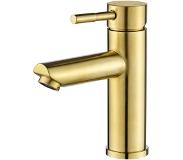 Diamond Line Wastafelkraan Eva Opbouw Laag Rond Geborsteld Goud 1 Greeps