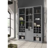 Meubella Buffetkast - Grijs - 140x43x198 - Vitrinekast glazen kast