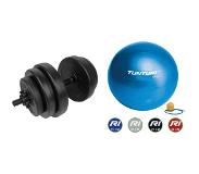 Tunturi - Fitness Set - Vinyl Halterset 15 kg - Gymball Blauw 55 cm