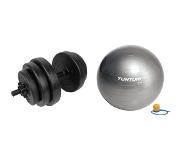 Tunturi - Fitness Set - Vinyl Halterset 15 kg - Gymball Zilver 55 cm