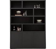 Goossens Buffetkast Barcelona, 3 deuren 8 open vakken, zwart eiken, 158 x 212 x 45 cm, stijlvol landelijk