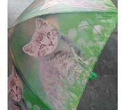 Eigen Paraplu groen met grijze kitten voor kinderen