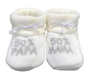 Petit villain Kraamcadeau - Petit Villain Newborn Slofjes - 50% mama 50% papa - Wit - 0-3 maanden