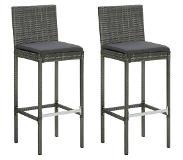 vidaXL Tuinbarkrukken met kussens 2 st poly rattan grijs