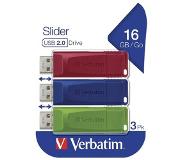 Verbatim Slider USB flash drive 16 GB USB Type-A 2.0 Blauw, Groen, Rood