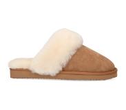 Manfield Cognac pantoffels met wollen voering | Maat 42