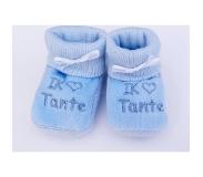 Petit villain Kraamcadeau - Petit Villain Newborn Slofjes - I love Tante - Blauw - 0-3 maanden