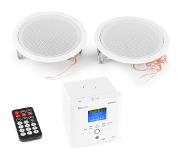 Power Dynamics Stereo versterker - Power Dynamics BTW30SET inbouw versterker met Bluetooth, 2x plafond speaker en afstandsbediening - 30W