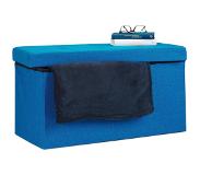 Relaxdays zitbank met opslagruimte - linnen - 38 x 76 x 38 cm - opbergdoos - robuuste bank blauw