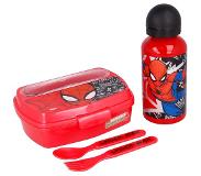 Stor Spiderman lunchset - broodtrommel / beker / vork en lepel - Spider-Man set rood