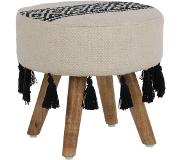 WOMO-DESIGN kruk wit/zwart, 38x36 cm, gemaakt van stoffen bekleding met houten poten