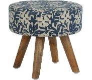 WOMO-DESIGN kruk blauw/beige, 38x36 cm, gemaakt van stoffen bekleding met houten poten