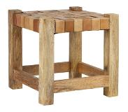 WOMO-DESIGN Kruk 45x45 cm bruin mangohout en buffelleer WOMO-Design