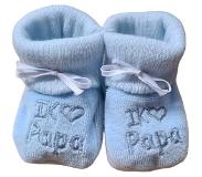 Petit villain Baby Slofjes - I Love Papa - Blauw - 0-6 maanden - Baby Jongens Sloffen - Kraam Cadeau - Eerste baby schoentjes