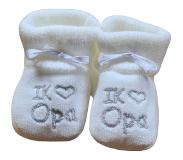 Petit villain Kraamcadeau - Newborn Slofjes - I love Opa - Wit - 0-6 maanden - Eerste baby schoentjes