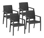 Royal Catering Stoel - set van 4 - Royal Catering - tot 150 kg - rugleuning met mandpatroon - armleuning - zwart