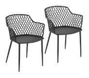Royal Catering Stoel - set van 2 - Royal Catering - tot 150 kg - rugleuning met ruitpatroon - armleuning - zwart