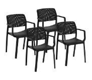 Royal Catering Stoel - set van 4 - Royal Catering - tot 150 kg - rugleuning met luchtgaten - armleuning - zwart