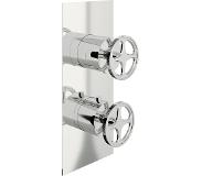 Sub Flame afbouwdeel inbouw douchethermostaat met 2-weg stop-omstel en industriële draaigrepen 22 x 9,5 cm, chroom