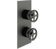 Sub Flame afbouwdeel inbouw douchethermostaat met 2-weg stop-omstel en industriële draaigrepen 22 x 9,5 cm, zwart staal