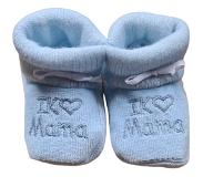 Petit villain Baby Slofjes - I Love Mama - Blauw - 0-6 maanden - Baby Jongens Sloffen - Kraam Cadeau - Eerste baby schoentjes