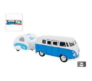 Toi Toys Welly VW T1 1963 met caravan 21cm blauw Toi Toys