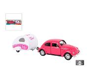 Toi Toys Welly VW beetle met caravan 21cm roze Toi Toys