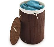 Relaxdays 1x wasmand bamboe - wasbox met deksel - 70 liter - rond - 65 x 41 cm - bruin