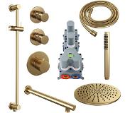 Brauer Gold Edition thermostatische inbouw doucheset - geborsteld goud PVD - hoofddouche 30cm - wandarm - staafhanddouche - met glijstang