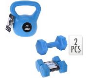 XQ Max 2 stuks Dumbbell - 2 x 1 KG + Kettlebell - 4 KG - Blauw