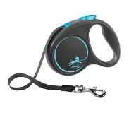 Flexi voor hond rollijn voor black design tape blauw s 5 mtr tot 15 kg