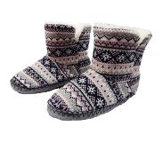 Viva Pantoffels Noors motief - hoge gebreide slofsokken - nepbont voering - huissloffen - roze blauw 40/41