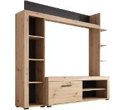 Meubella Wandmeubel Ramona - Eiken - Zwart - 173x28x158 - TV kast