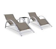 vidaXL Ligbedden 2 st met tafel aluminium taupekleurig