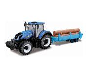 Bburago Miniatuur New Holland Tractor En Trailer Blauw