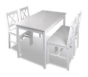 vidaXL Houten Eettafel Met 4 Stoelen Wit