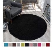 Muratap Shaggy Vloerkleed Zwart Hoogpolig - 80 cm rond