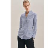 Seidensticker Dames blouse kelkkraag sta kraagje wit met donkerblauwe print volwassen lange mouw katoen maat 44