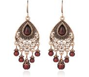 Deja Jewels Bohemian goudkleurige dames oorhangers met rode steen en kraaltjes