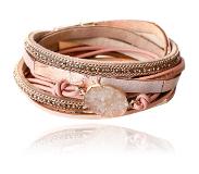 Deja Jewels Roze leren dames armband Bohemian stijl met steen