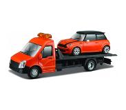 Bburago Mini Cooper S Met Flatbed Transporter 1:43 Oranje